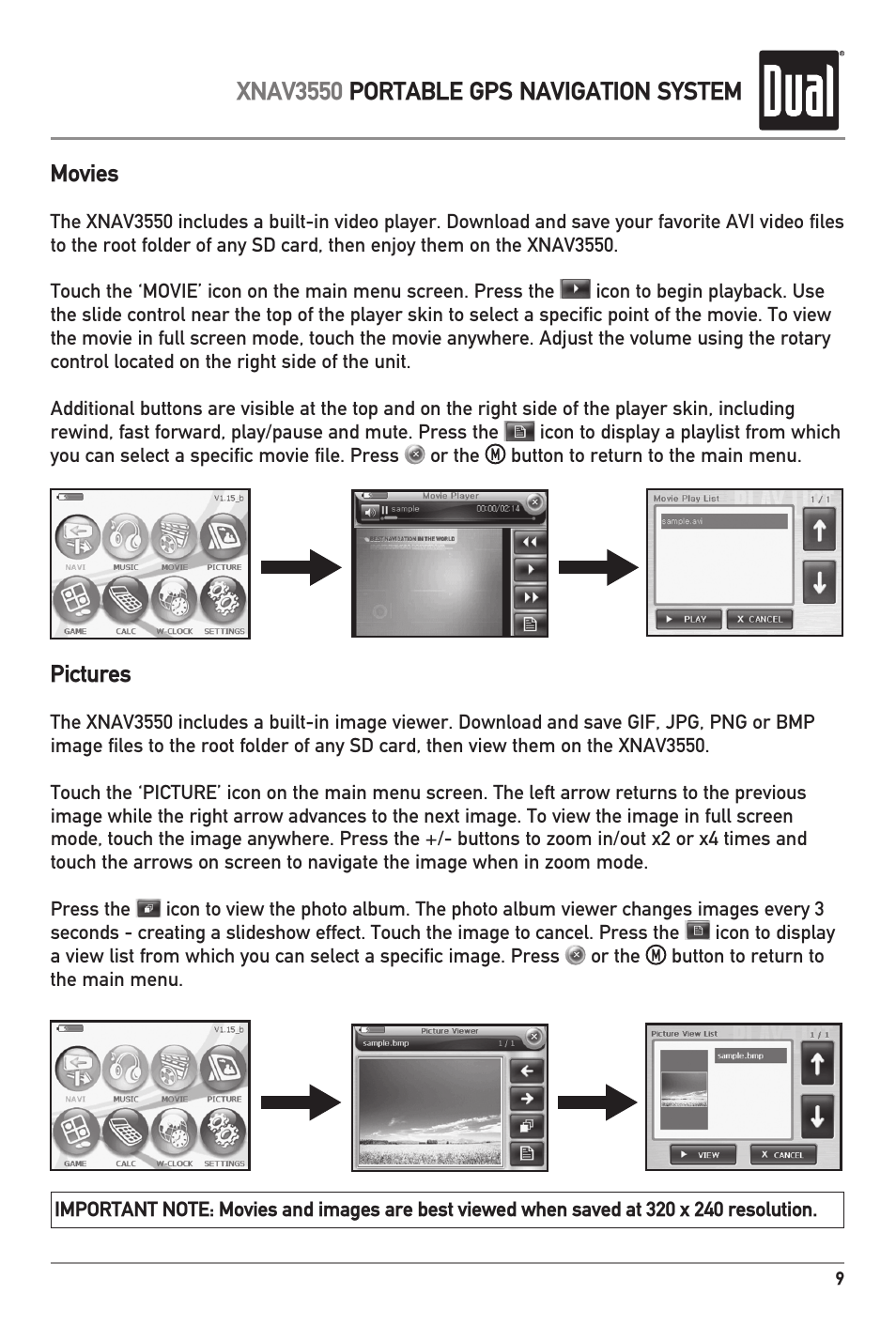 Xnav3550 portable gps navigation system | Dual XNAV3550 User Manual | Page 11 / 36