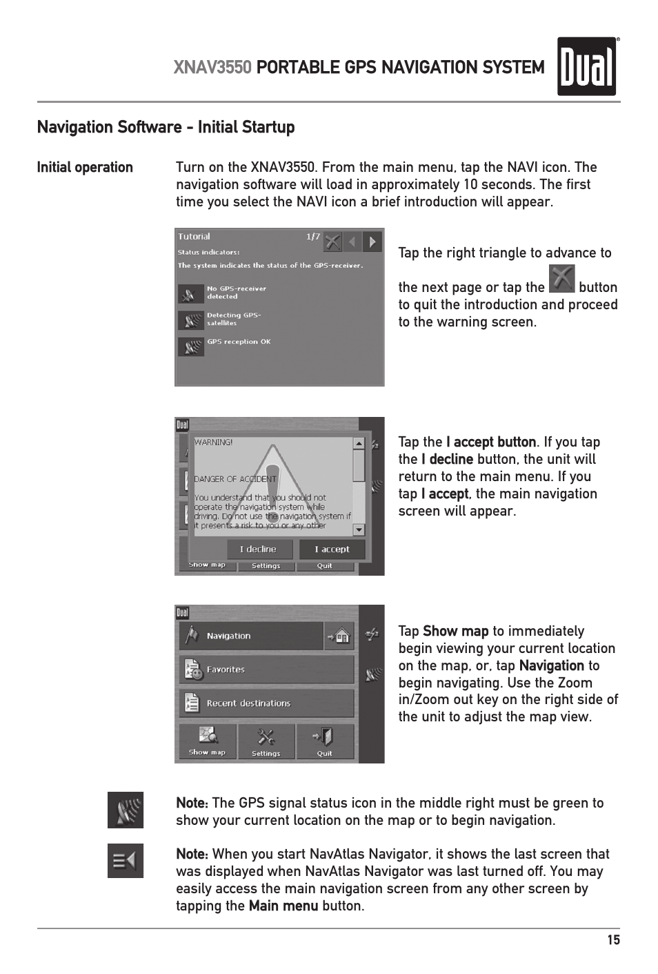 Xnav3550 portable gps navigation system | Dual XNAV3550 User Manual | Page 17 / 36