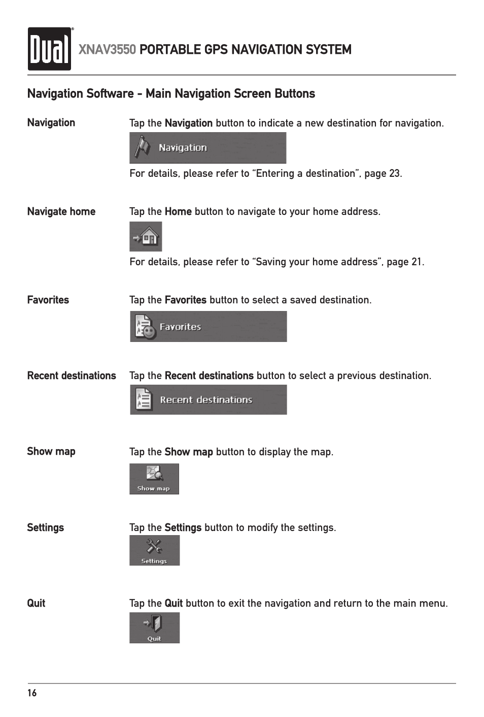 Xnav3550 portable gps navigation system | Dual XNAV3550 User Manual | Page 18 / 36