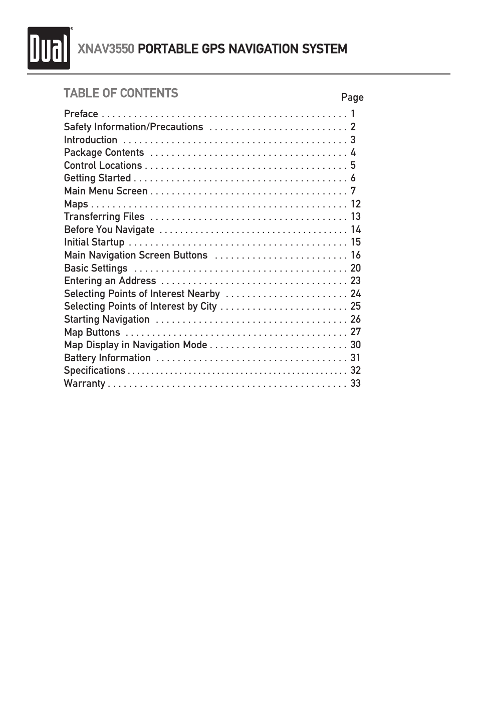 Dual XNAV3550 User Manual | Page 2 / 36