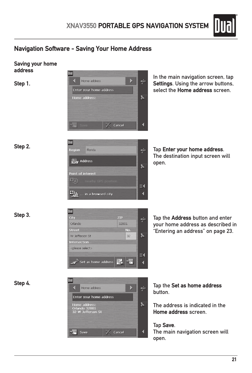 Xnav3550 portable gps navigation system | Dual XNAV3550 User Manual | Page 23 / 36