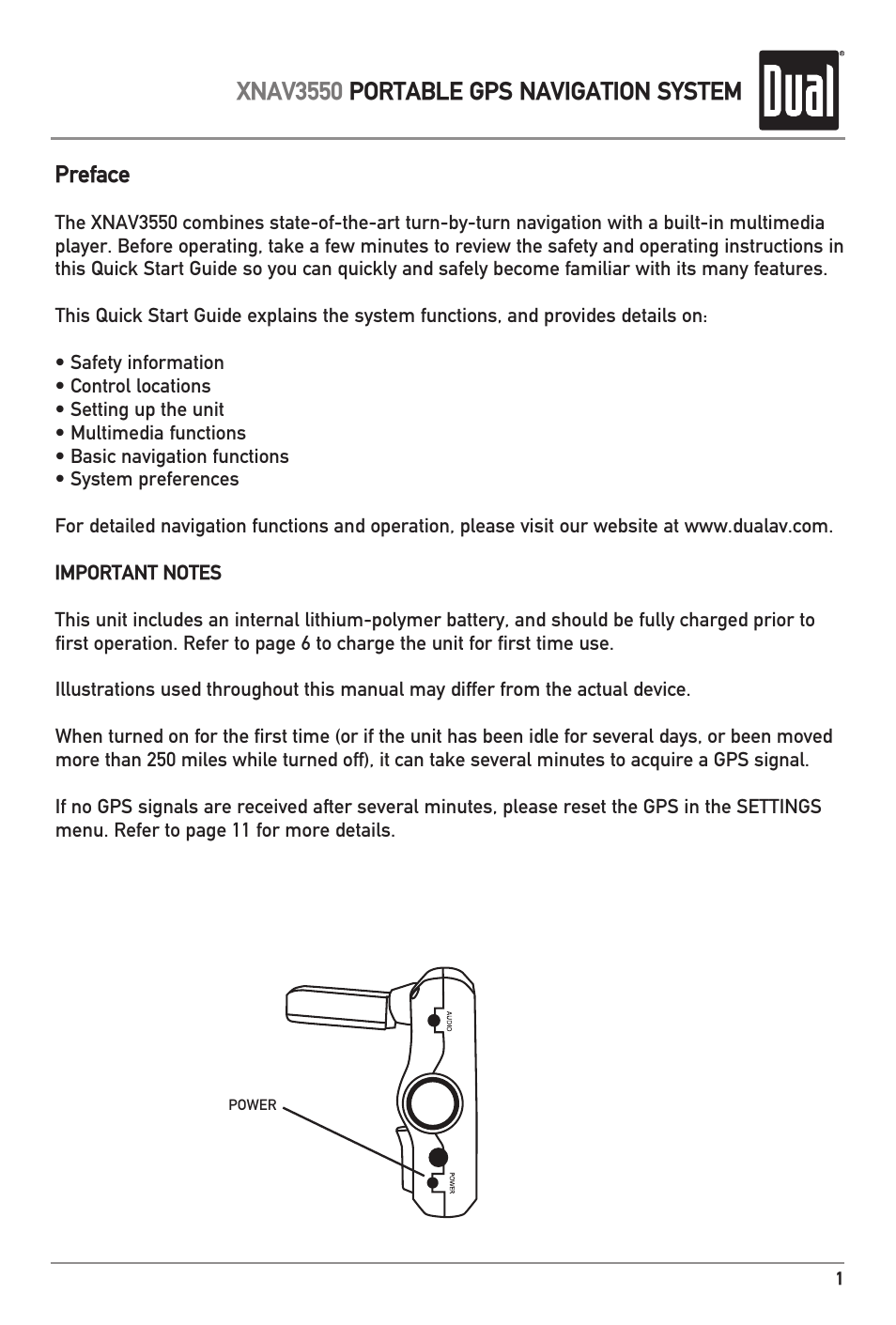 Xnav3550 portable gps navigation system | Dual XNAV3550 User Manual | Page 3 / 36