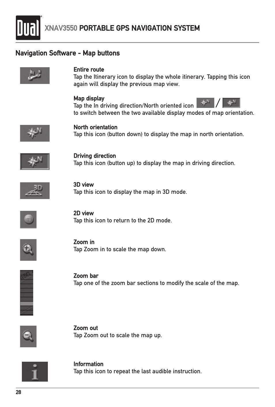Xnav3550 portable gps navigation system | Dual XNAV3550 User Manual | Page 30 / 36