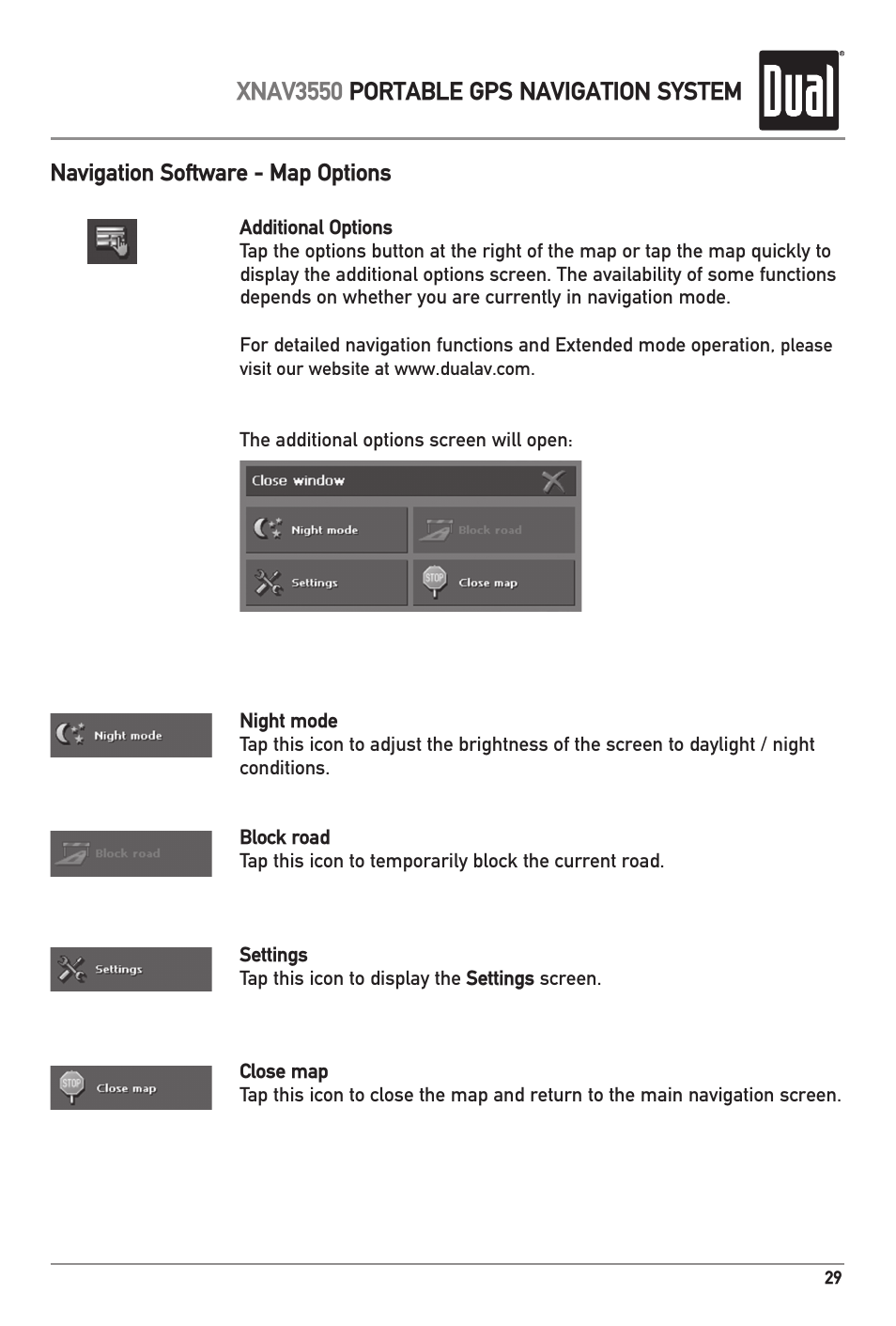 Xnav3550 portable gps navigation system | Dual XNAV3550 User Manual | Page 31 / 36