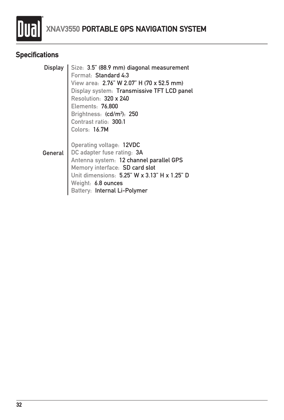 Xnav3550 portable gps navigation system | Dual XNAV3550 User Manual | Page 34 / 36