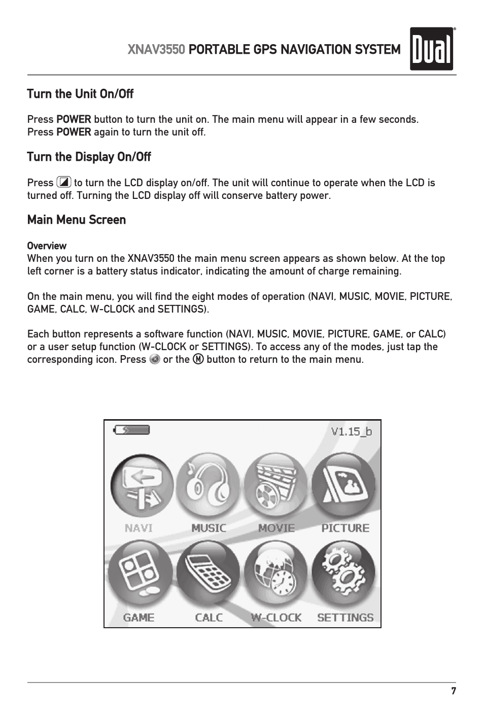 Xnav3550 portable gps navigation system | Dual XNAV3550 User Manual | Page 9 / 36