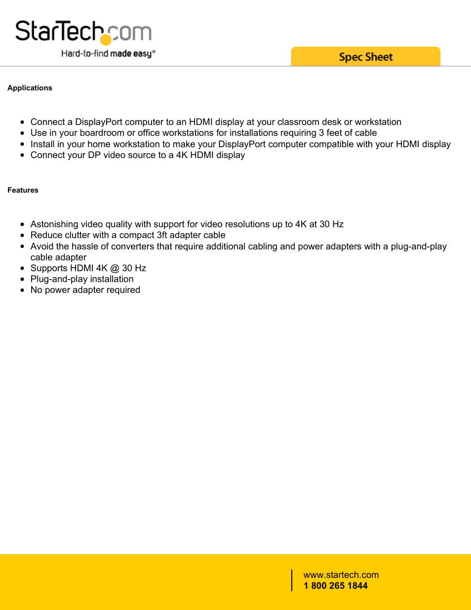 StarTech.com DisplayPort Male to HDMI Male Cable (3.3') User Manual | Page 2 / 4