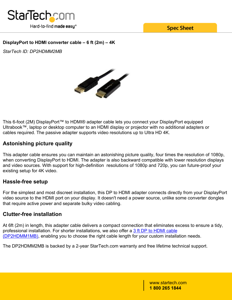 StarTech.com DisplayPort Male to HDMI Male Cable (6.6') User Manual | 4 pages