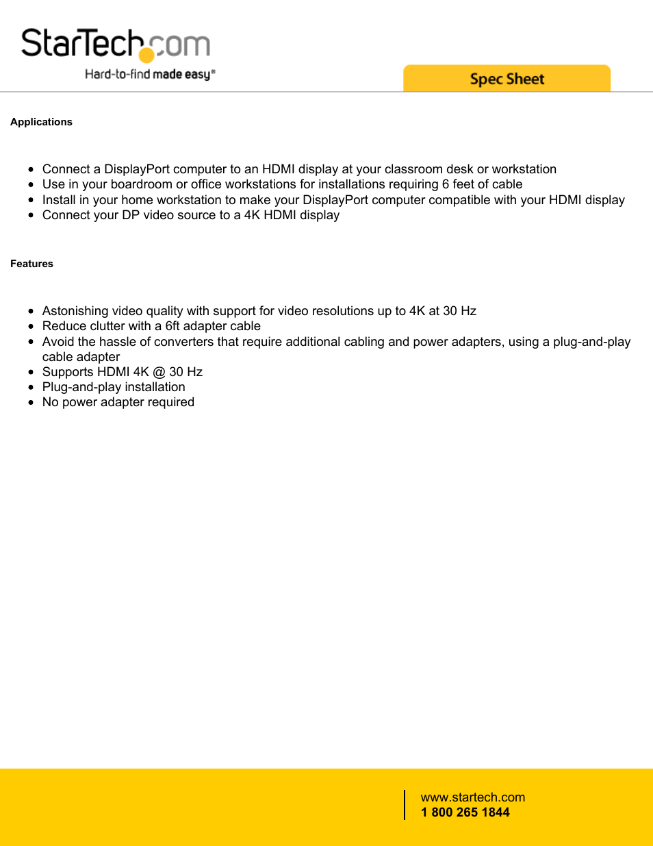 StarTech.com DisplayPort Male to HDMI Male Cable (6.6') User Manual | Page 2 / 4