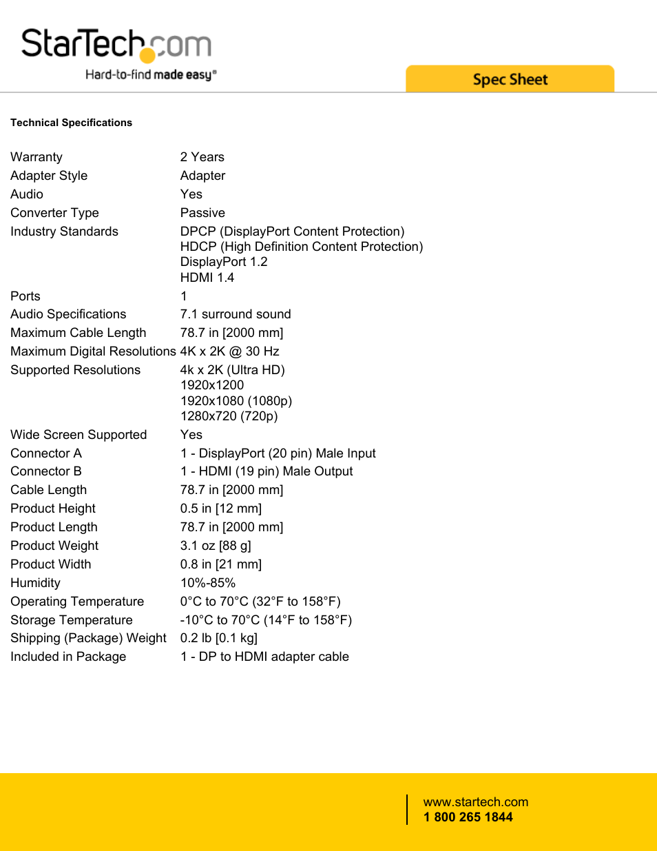 StarTech.com DisplayPort Male to HDMI Male Cable (6.6') User Manual | Page 3 / 4