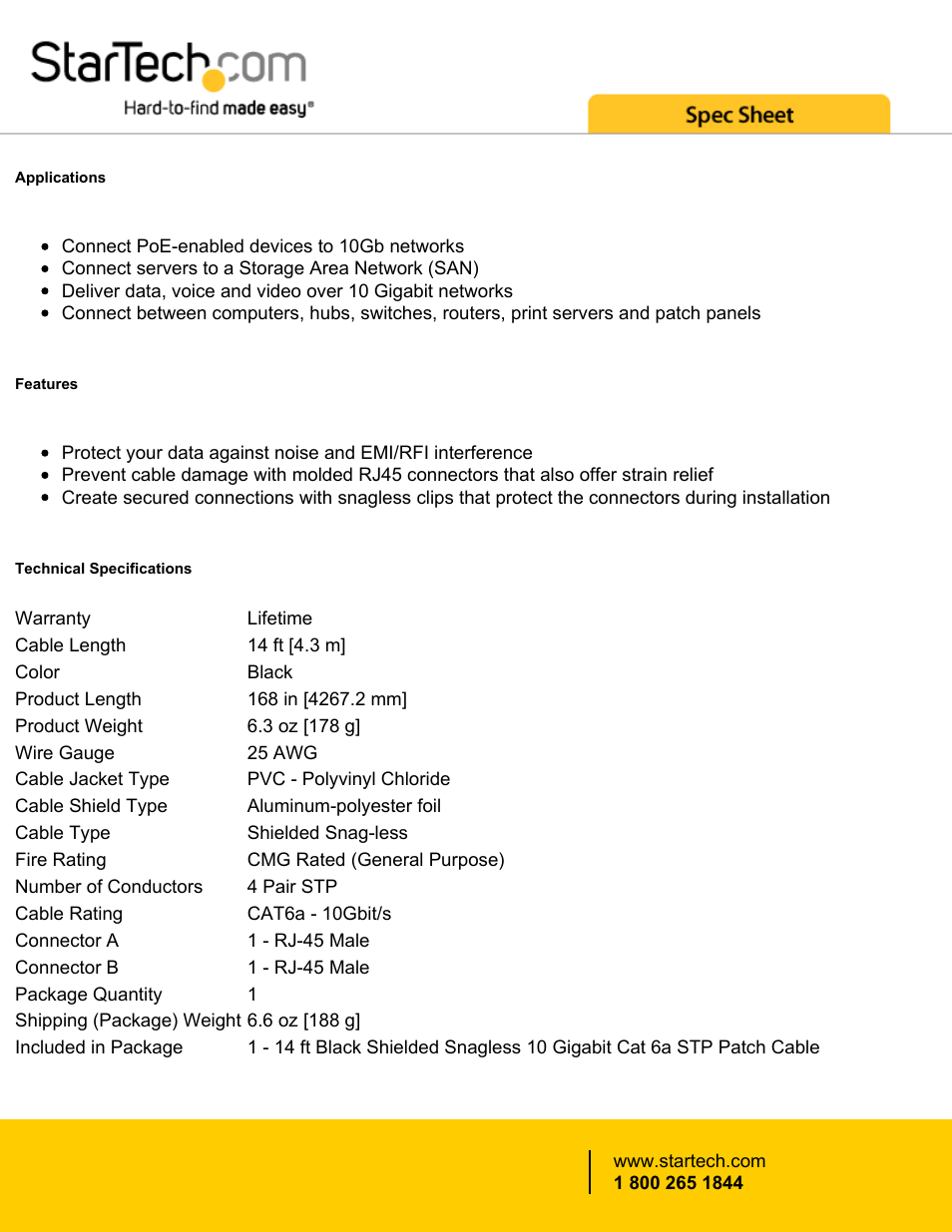 StarTech.com Cat6a 10GbE RJ-45 Cable (14', Black) User Manual | Page 2 / 3