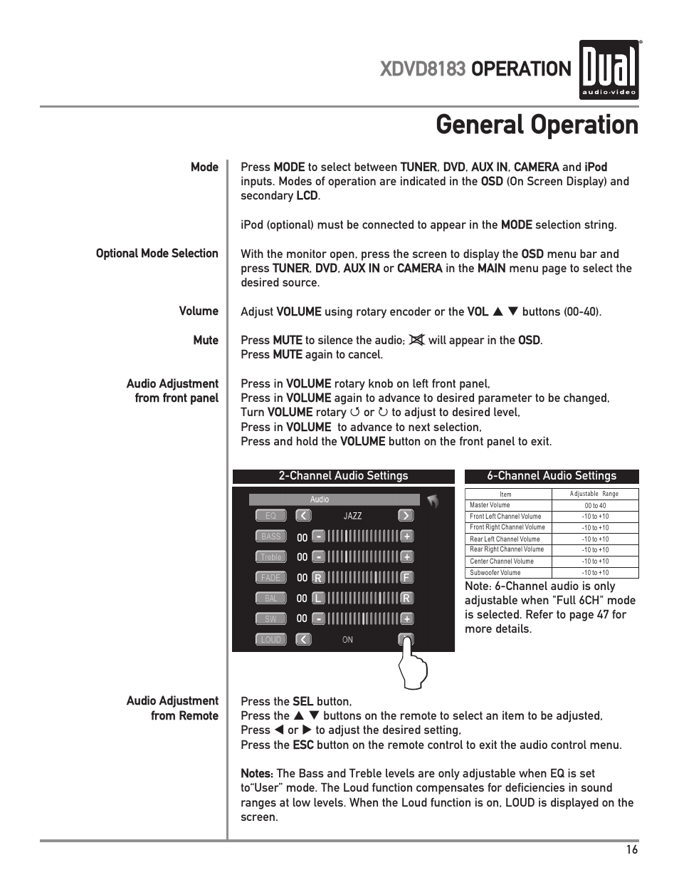 General operation, Xdvd8183 operation | Dual XDVD8183 User Manual | Page 17 / 76