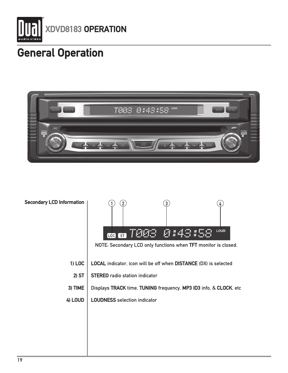 General operation, Xdvd8183 operation | Dual XDVD8183 User Manual | Page 20 / 76