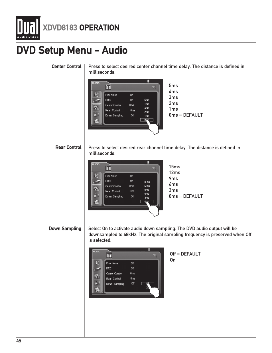 Dvd setup menu - audio | Dual XDVD8183 User Manual | Page 46 / 76