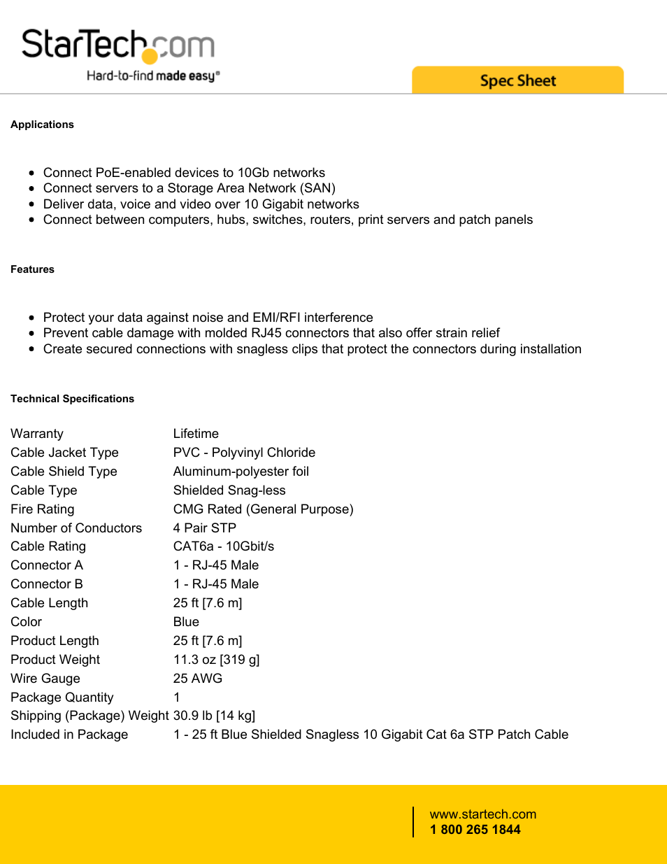 StarTech.com Cat6a 10GbE RJ-45 Cable (25', Blue) User Manual | Page 2 / 3