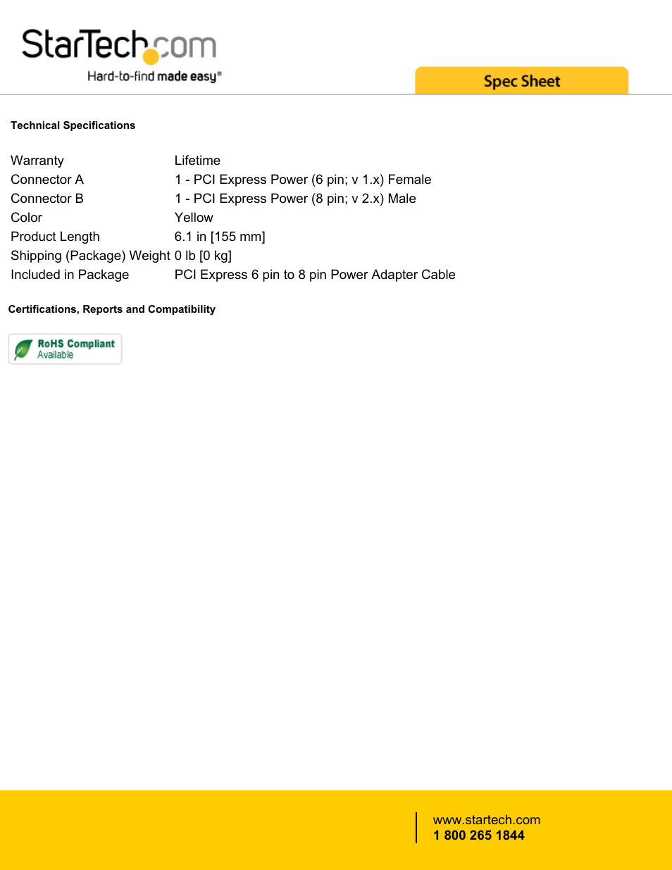 StarTech.com 6-pin to 8-pin PCIe Power Adapter Cable User Manual | Page 2 / 2