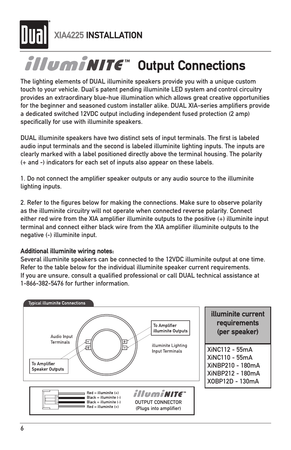 Output connections, Xia4225 installation | Dual XIA4225 User Manual | Page 6 / 12