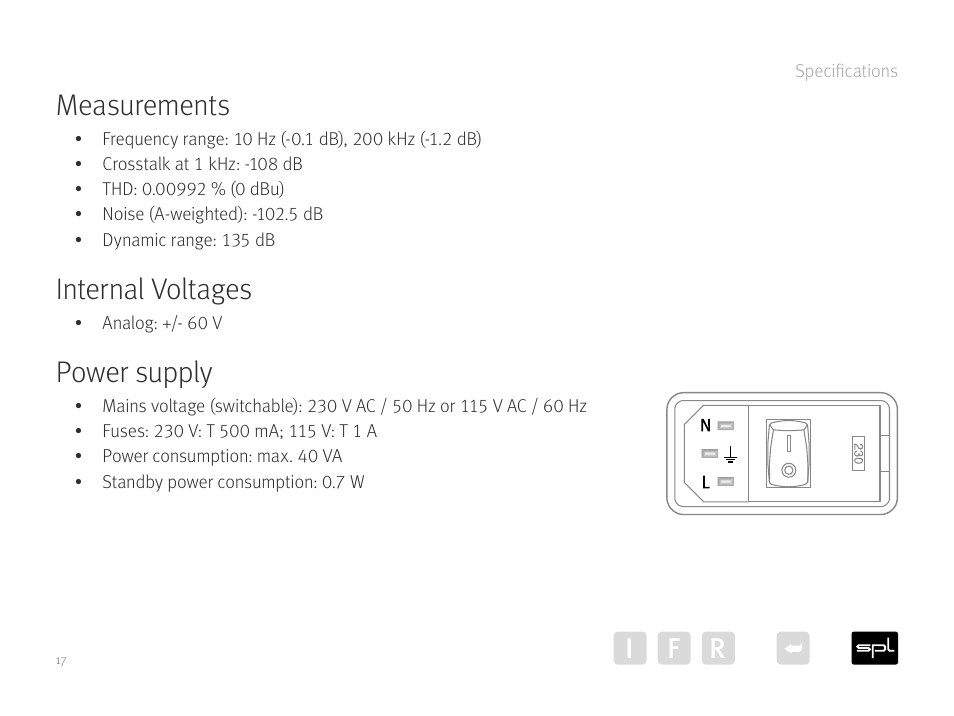 Measurements, Internal voltages, Power supply | Ir f | SPL Elector Preamp (Red) User Manual | Page 17 / 19