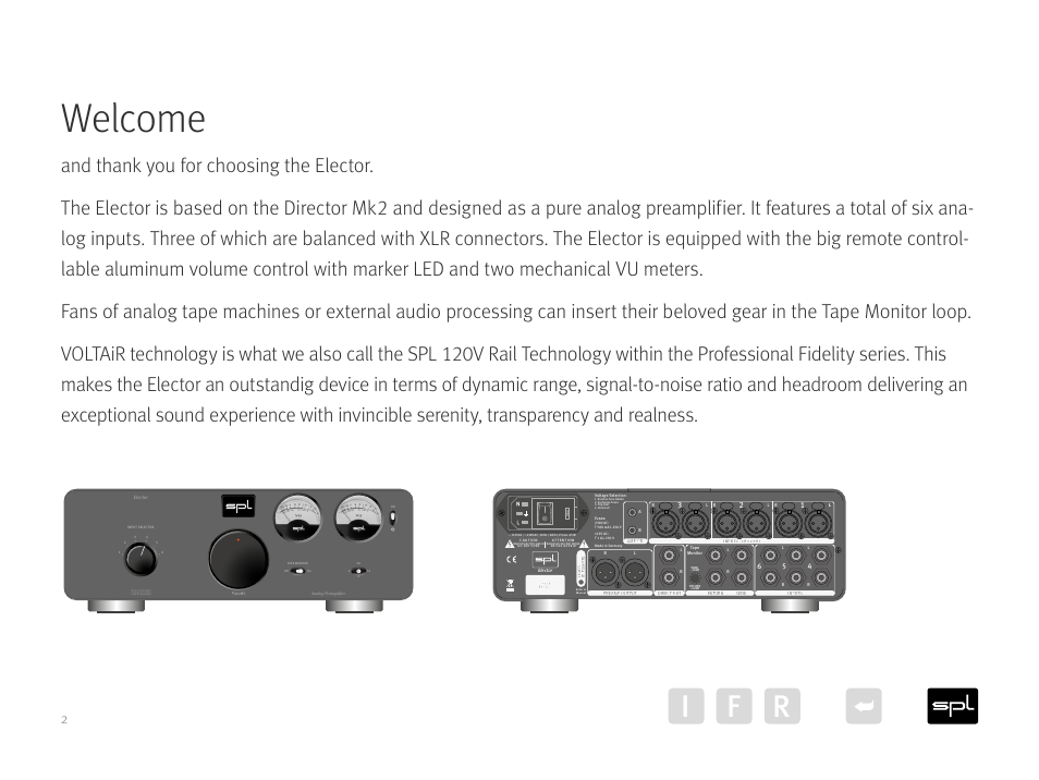 Welcome, Ir f | SPL Elector Preamp (Red) User Manual | Page 2 / 19