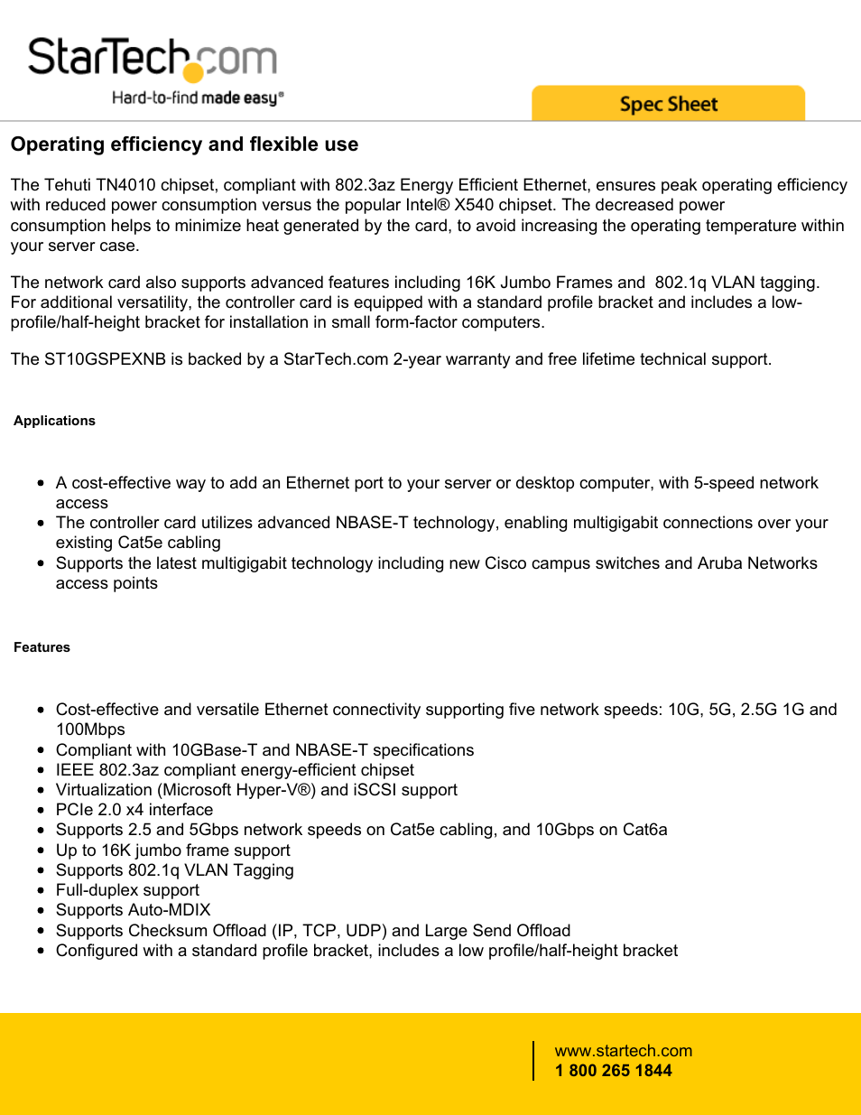 Operating efficiency and flexible use | StarTech.com 1-Port PCIe 10GBase-T & NBASE-T Ethernet Network Card User Manual | Page 2 / 4