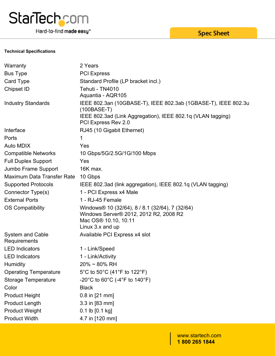 StarTech.com 1-Port PCIe 10GBase-T & NBASE-T Ethernet Network Card User Manual | Page 3 / 4