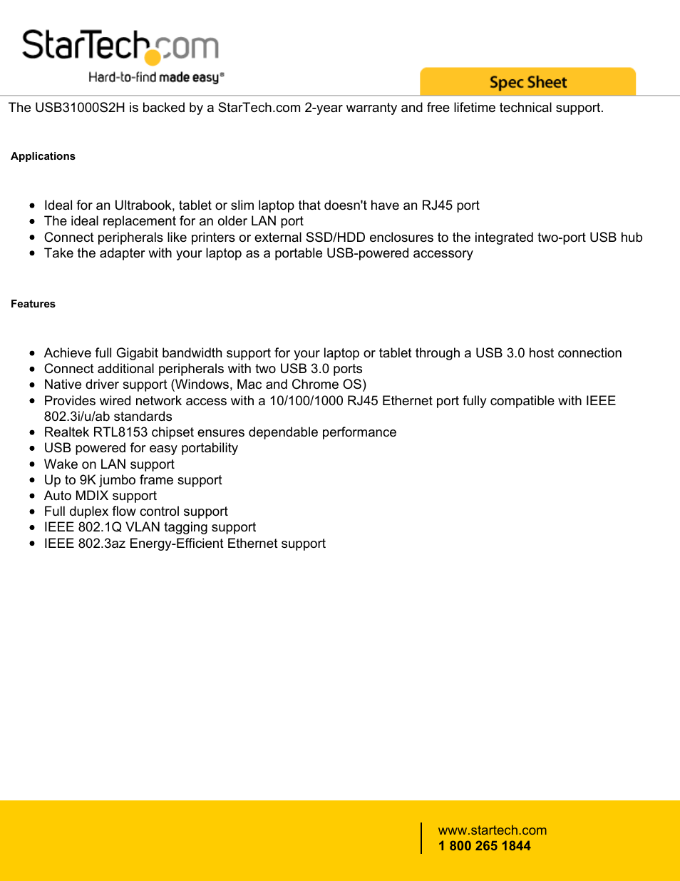 StarTech.com USB 3.0 to Gigabit Network Adapter with Two-Port USB Hub User Manual | Page 2 / 4