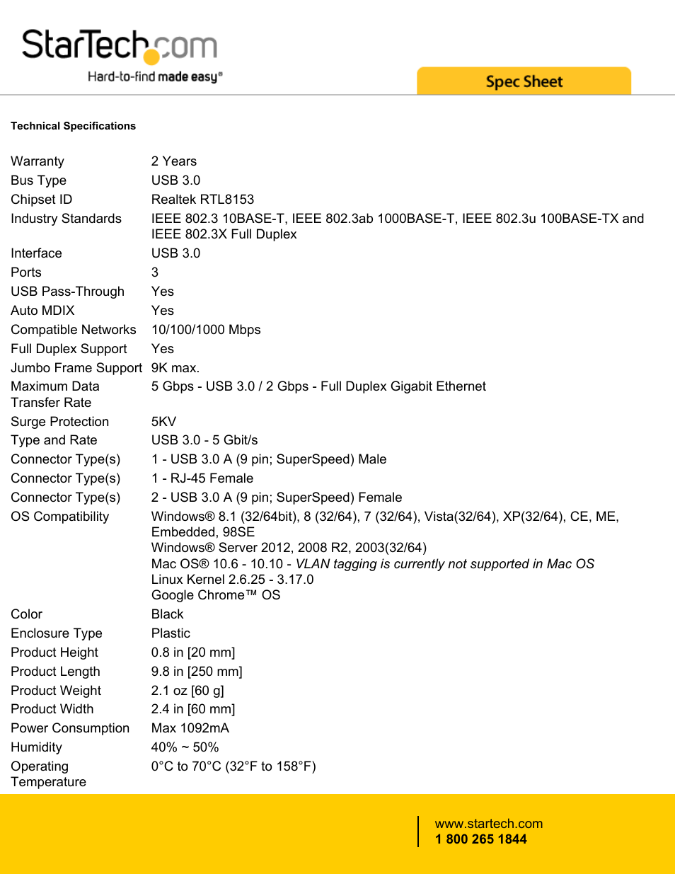 StarTech.com USB 3.0 to Gigabit Network Adapter with Two-Port USB Hub User Manual | Page 3 / 4