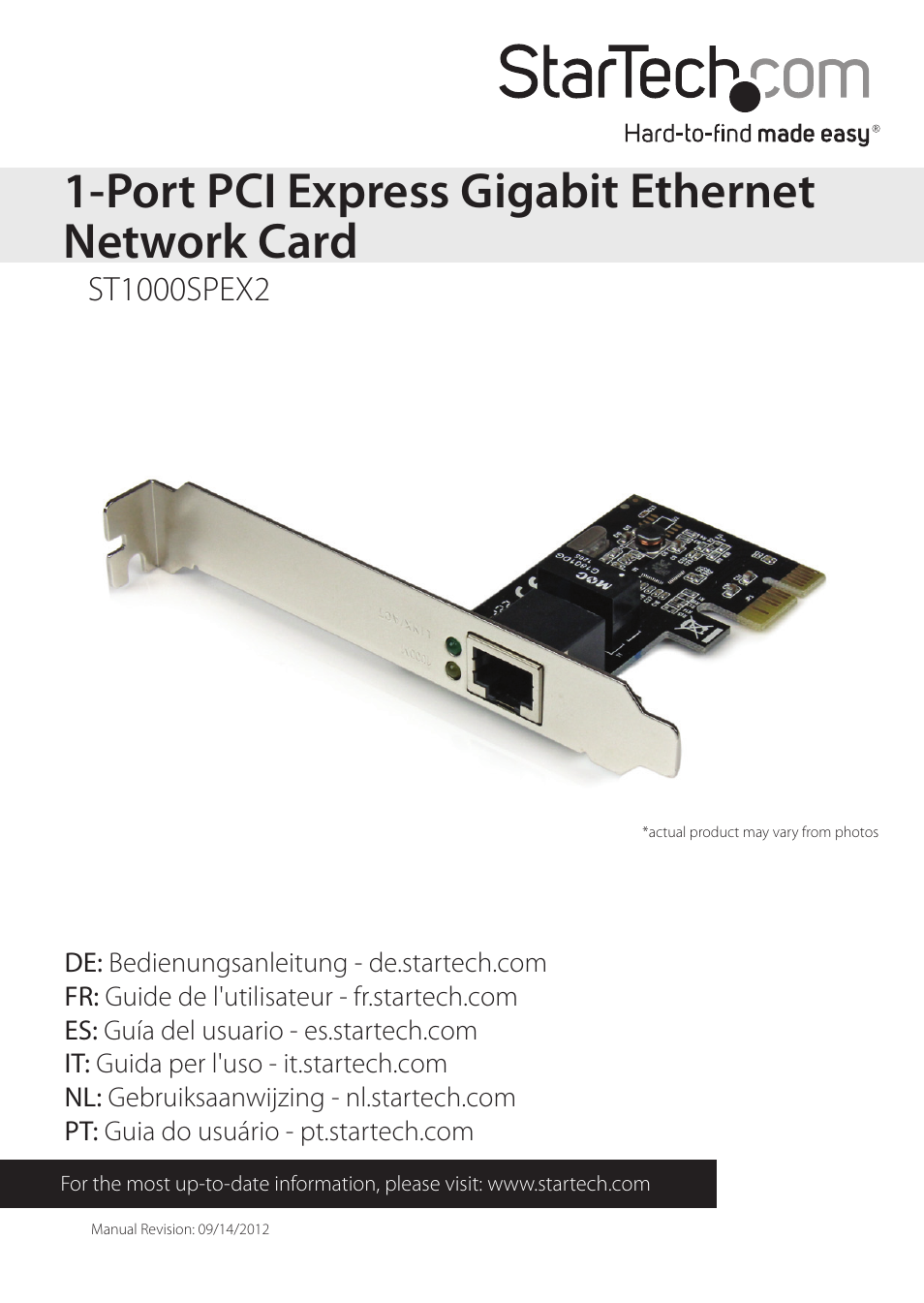 StarTech.com 1-Port Dual Profile PCIe Gigabit Network Server Adapter NIC Card User Manual | 10 pages