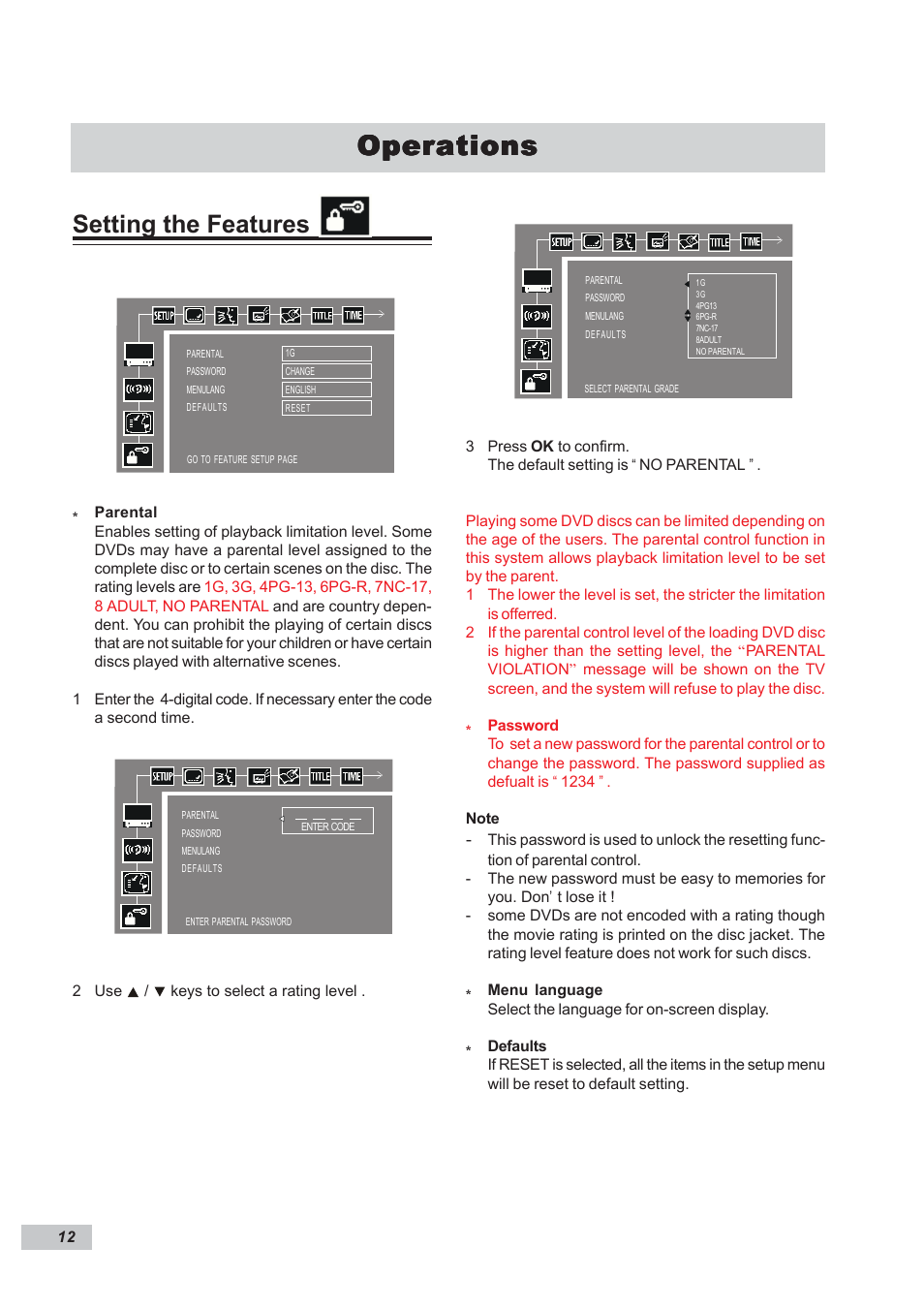 Operations, Setting the features | Dual DP295 User Manual | Page 12 / 20