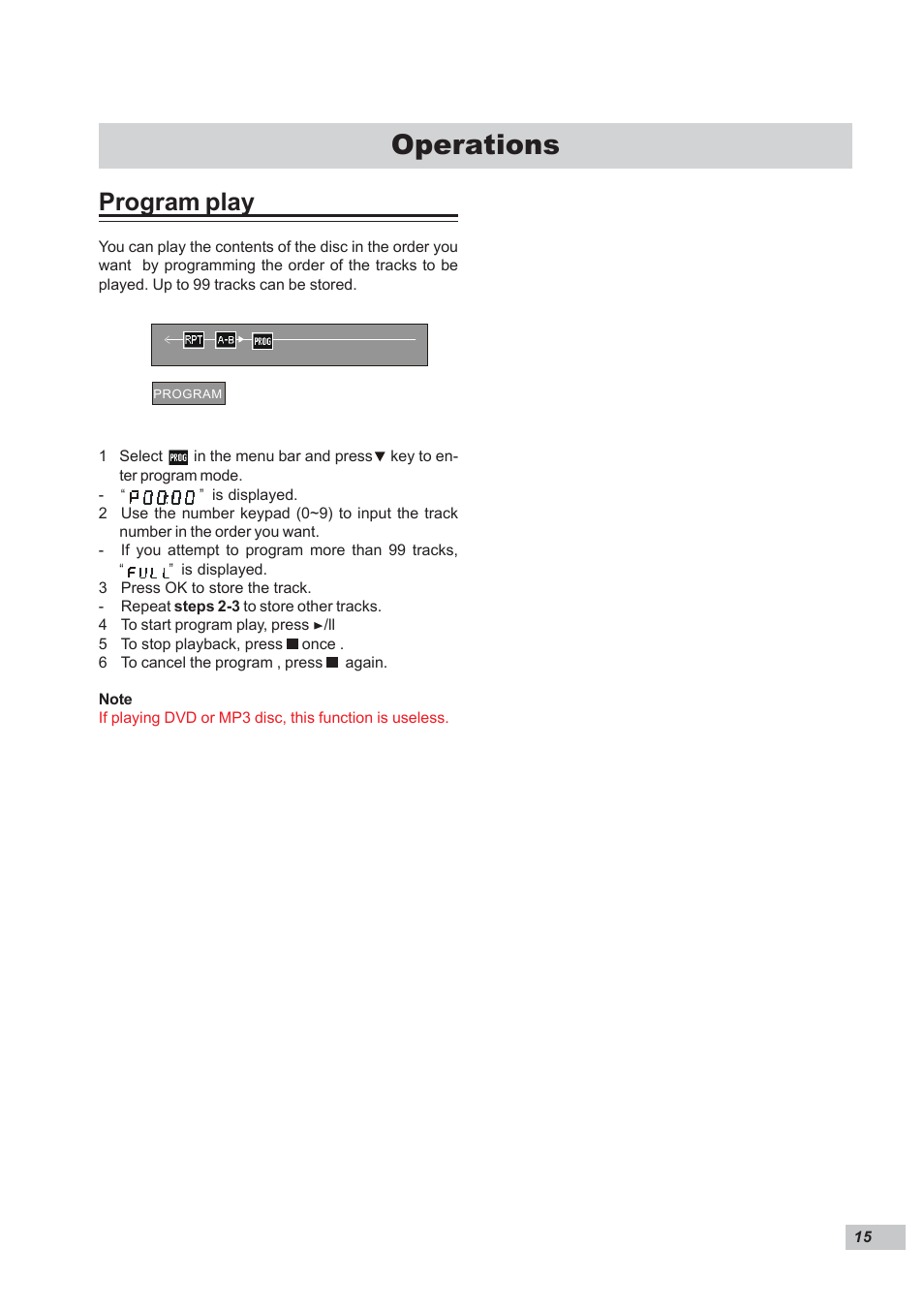 Operations, Program play | Dual DP295 User Manual | Page 15 / 20