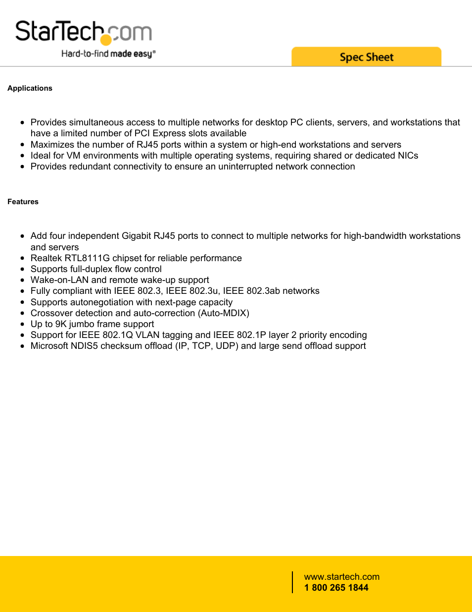 StarTech.com ST1000SPEX43 4-Port PCIe Gigabit Network Adapter Card User Manual | Page 2 / 4