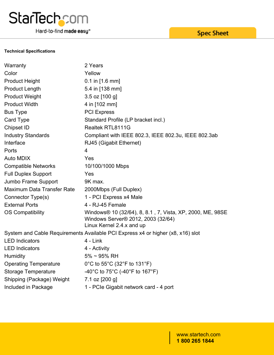 StarTech.com ST1000SPEX43 4-Port PCIe Gigabit Network Adapter Card User Manual | Page 3 / 4