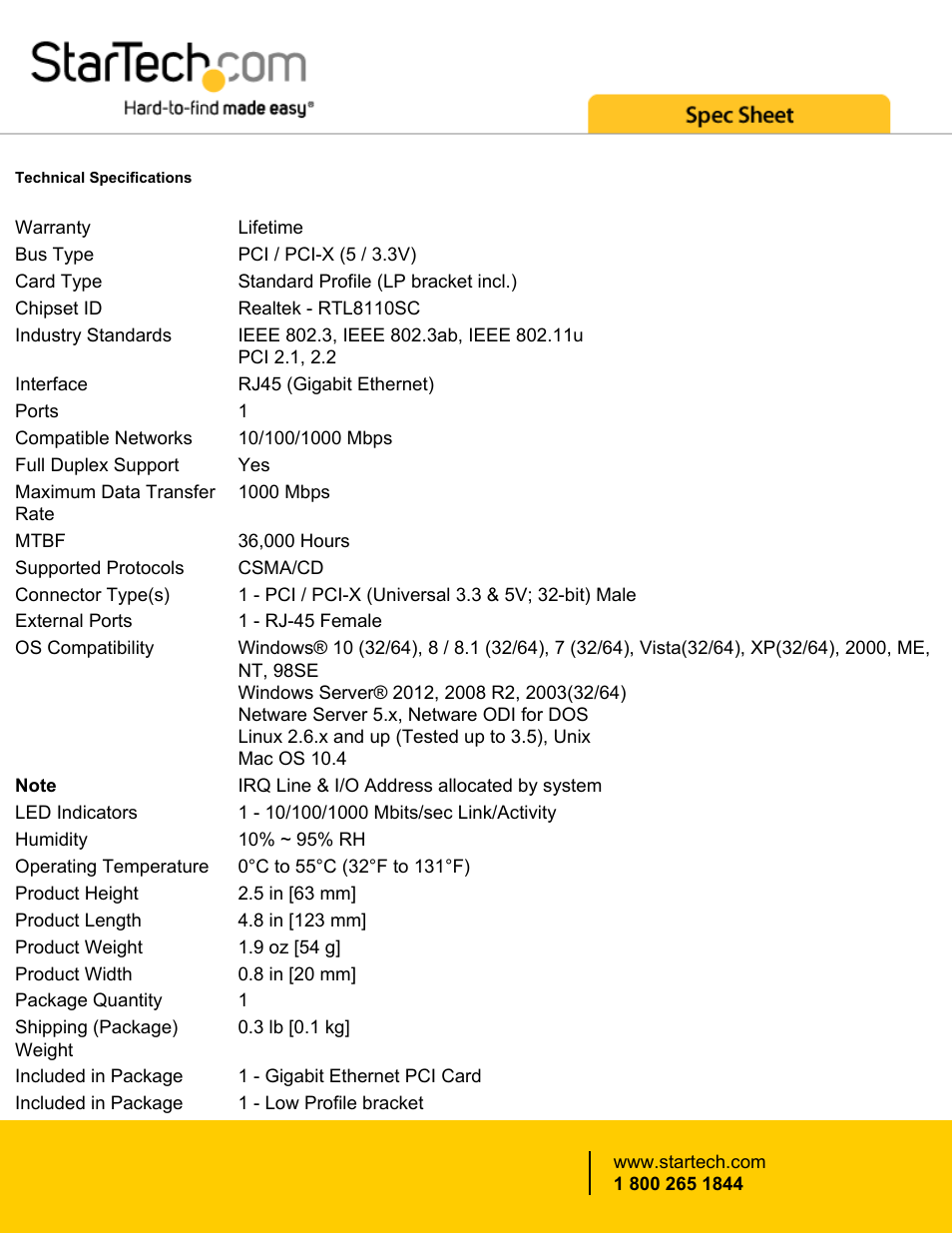 StarTech.com 1-Port PCI 10/100/1000 32-Bit Gigabit Ethernet Network Adapter Card User Manual | Page 3 / 4