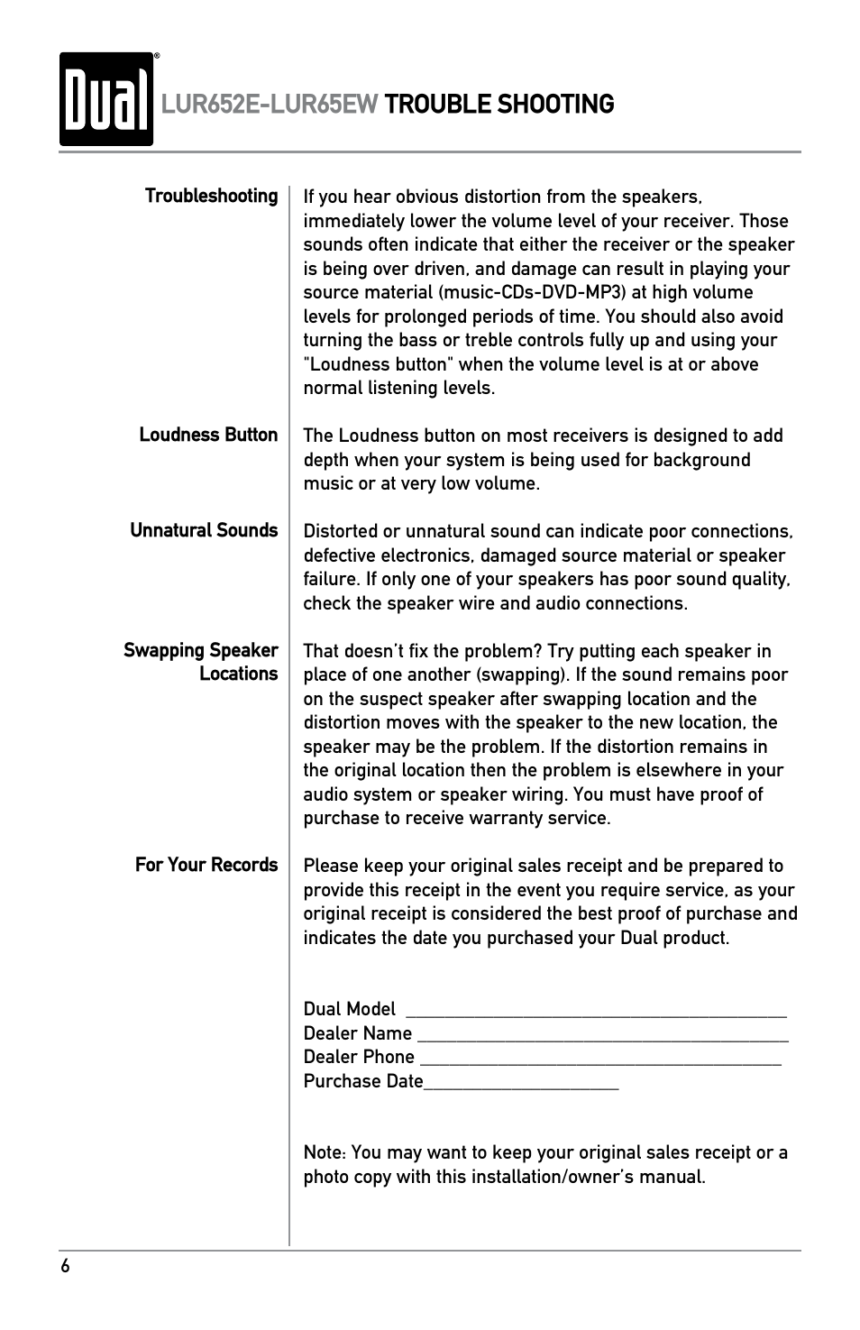 Dual LUR65EW User Manual | Page 6 / 8