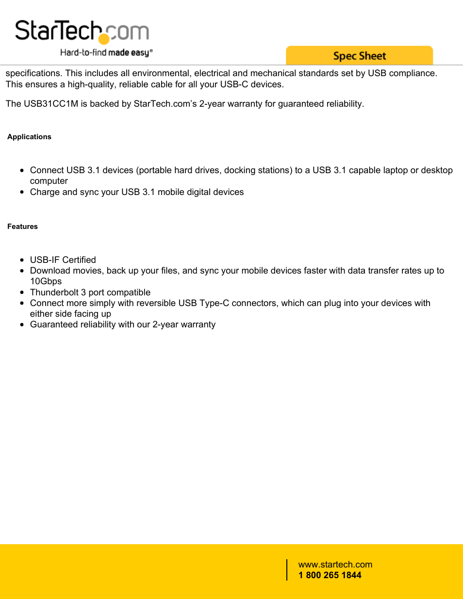 StarTech.com USB 3.1 Type-C Male to USB Type-C Male Cable (3.3') User Manual | Page 2 / 3