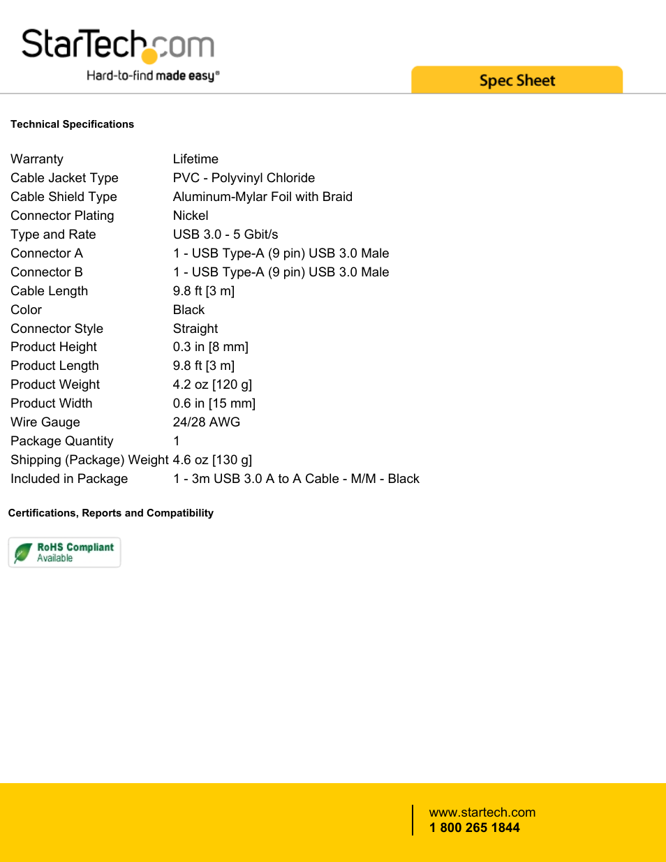 StarTech.com USB 3.0 Type-A Male to USB 3.0 Type-A Male Cable (10') User Manual | Page 2 / 2