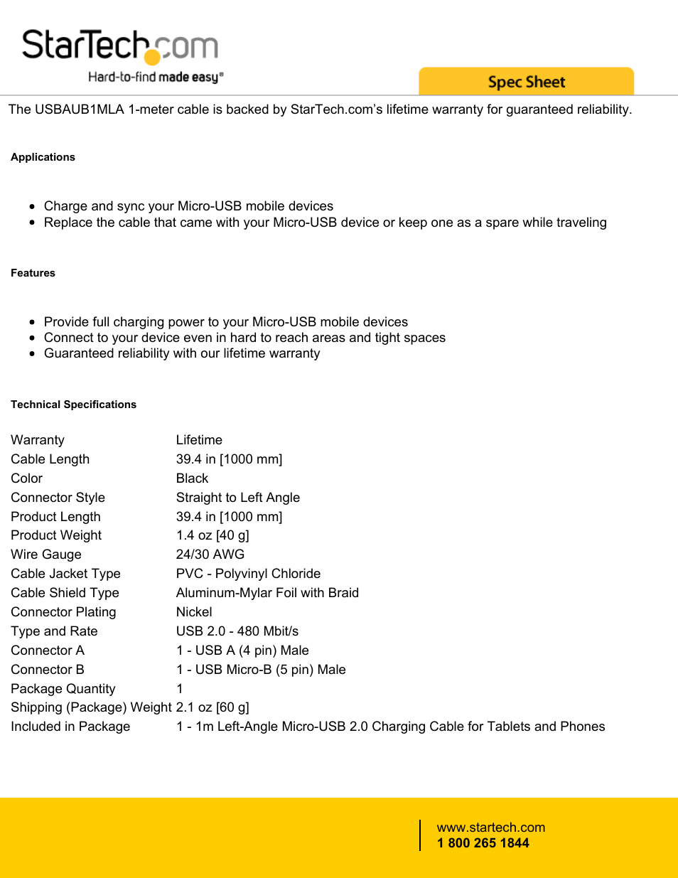 StarTech.com Left-Angle Micro-USB to USB Charge & Sync Cable (3') User Manual | Page 2 / 3