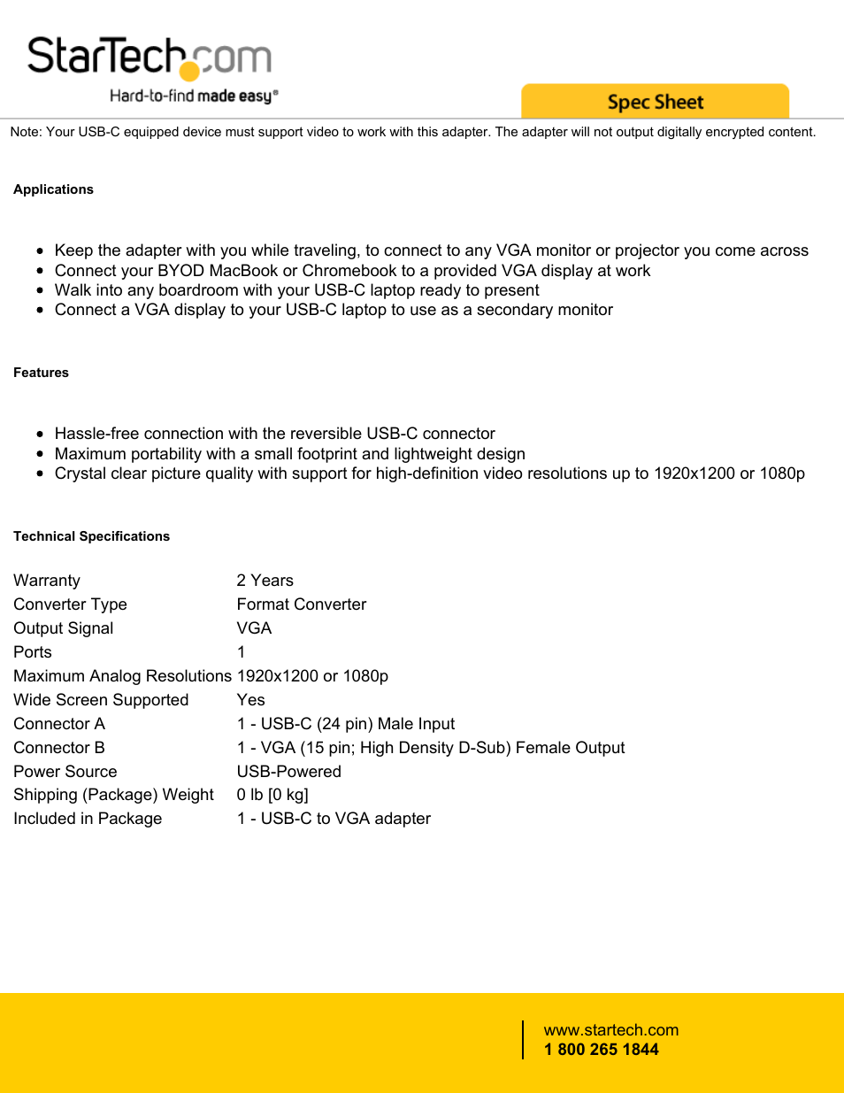 StarTech.com USB Type-C to VGA Adapter (Black) User Manual | Page 2 / 3