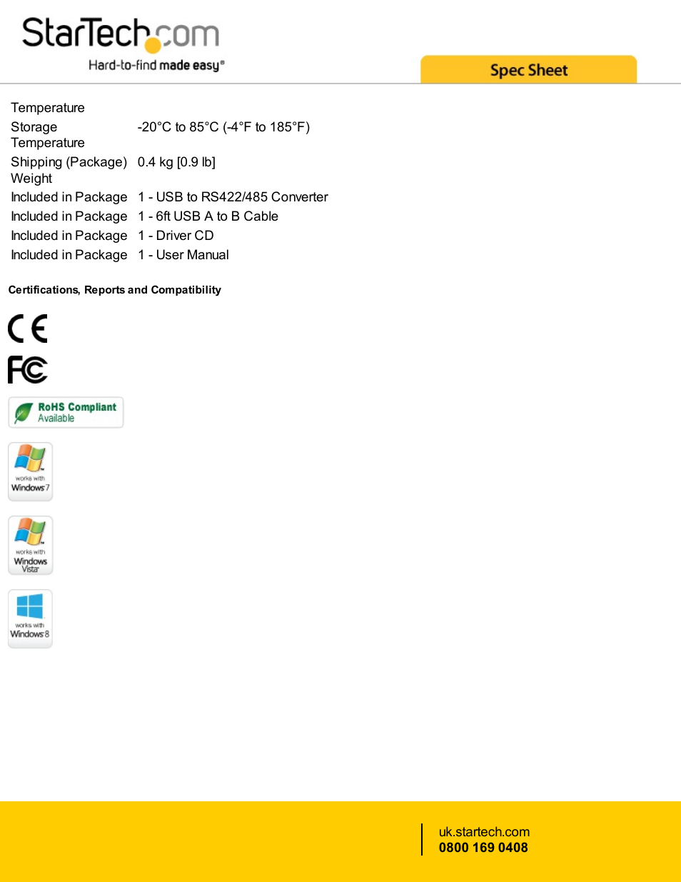 StarTech.com 1-Port USB to RS-422/RS-485 Serial Adapter with Isolation (Black) User Manual | Page 4 / 4