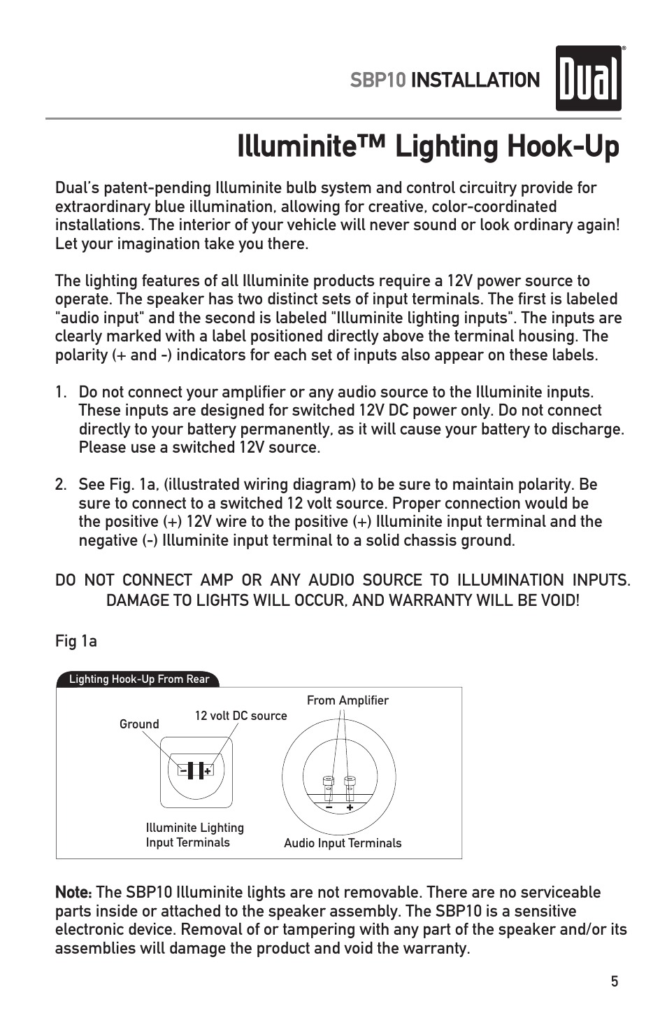 Illuminite™ lighting hook-up, Sbp10 installation | Dual ILLUMINITE SBP10 User Manual | Page 5 / 8