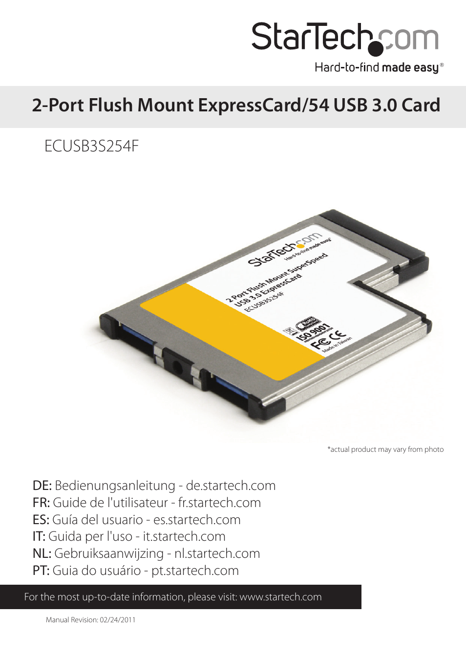 StarTech.com 2-Port ExpressCard 54mm USB 3.0 Card Adapter with UASP User Manual | 8 pages