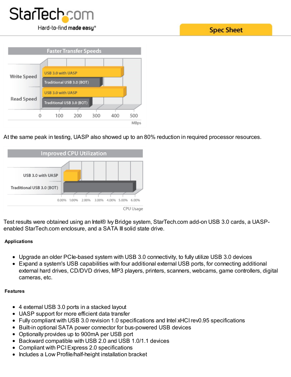 StarTech.com 4-Port SuperSpeed USB 3.0 PCIe Card with SATA Power Connector & UASP User Manual | Page 2 / 4