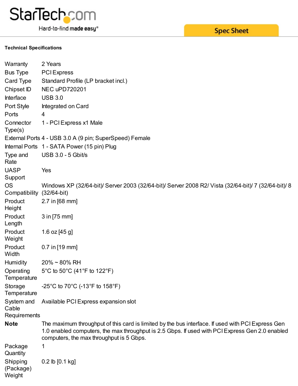 StarTech.com 4-Port SuperSpeed USB 3.0 PCIe Card with SATA Power Connector & UASP User Manual | Page 3 / 4