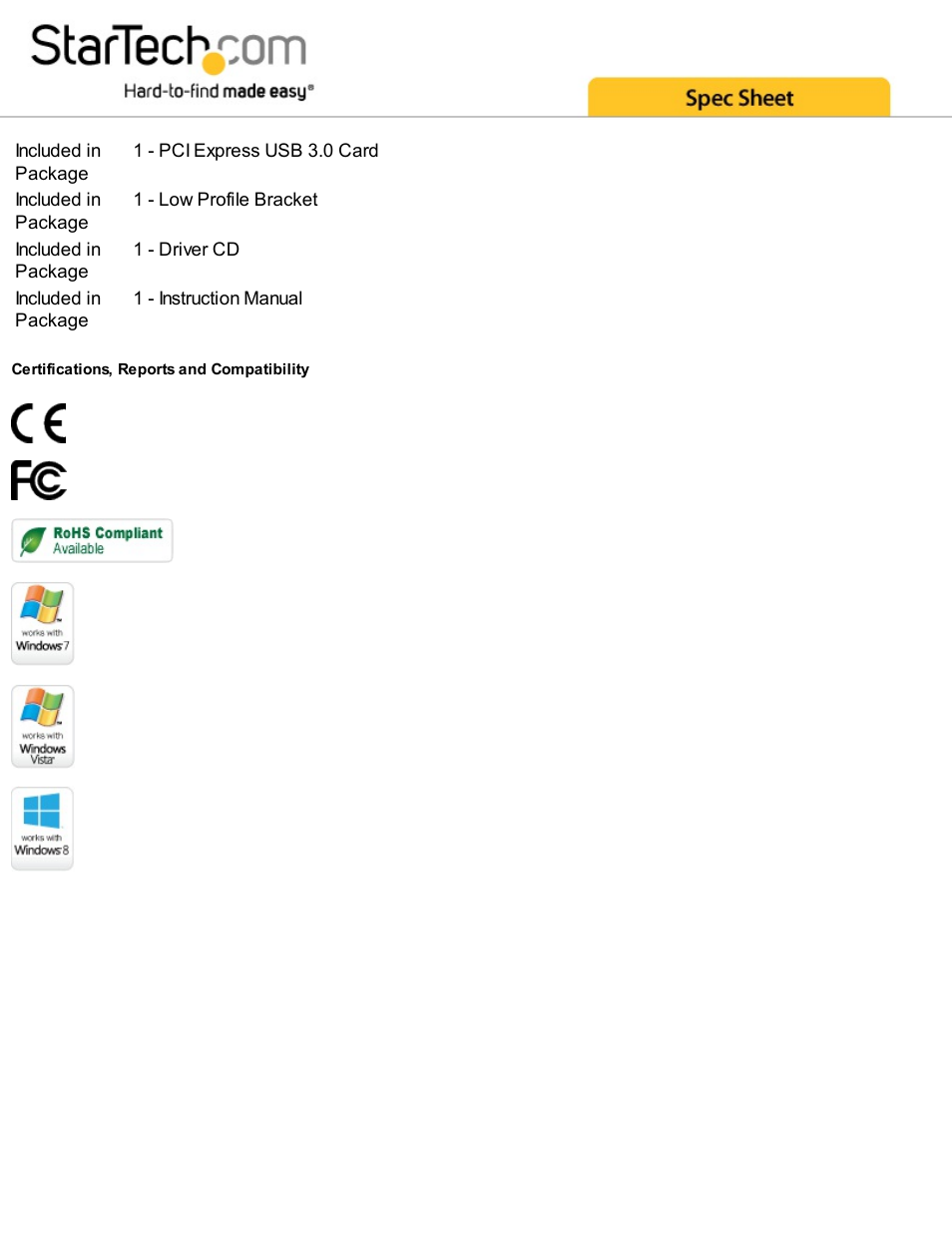 StarTech.com 4-Port SuperSpeed USB 3.0 PCIe Card with SATA Power Connector & UASP User Manual | Page 4 / 4