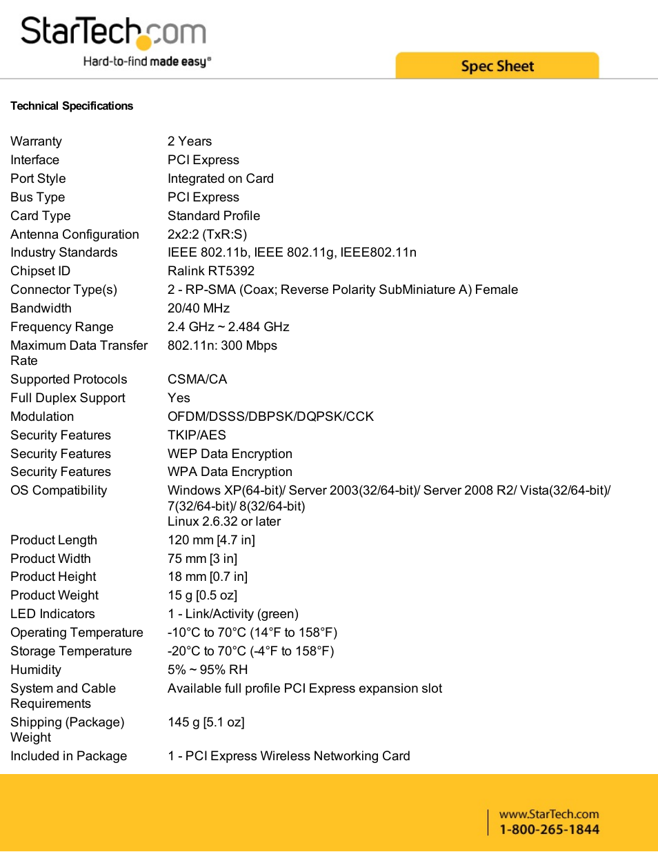 StarTech.com 300 Mb/s PCIe 802.11 b/g/n Wireless Network Adapter User Manual | Page 3 / 4