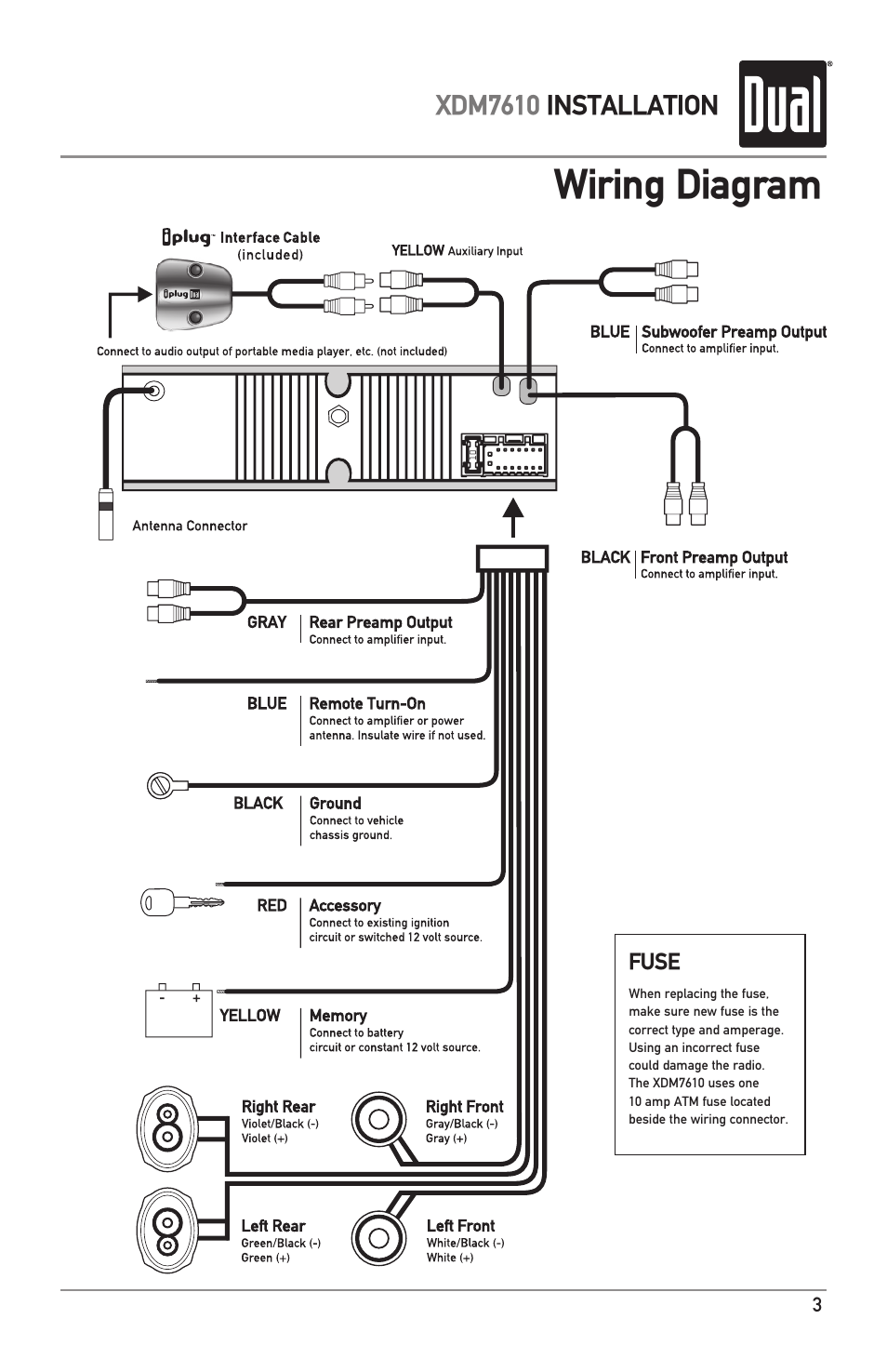 Wiring diagram | Dual XDM7610 User Manual | Page 3 / 20