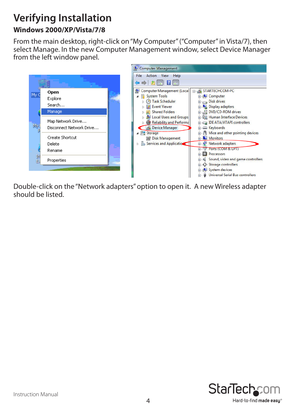 Verifying installation | StarTech.com 300 Mb/s PCIe 802.11 b/g/n Wireless Network Adapter User Manual | Page 7 / 16