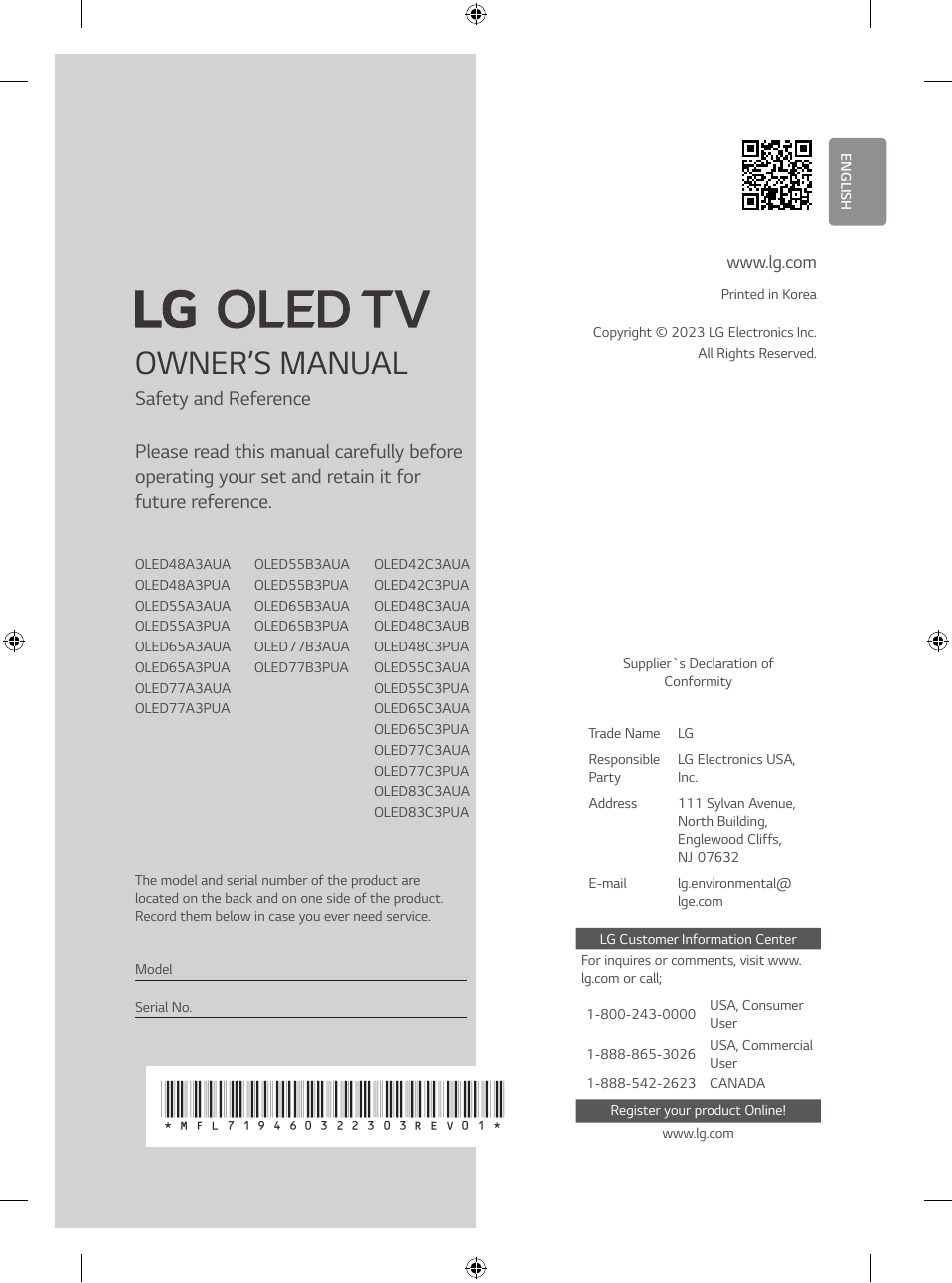 LG B3 65" 4K HDR Smart OLED TV User Manual | 29 pages