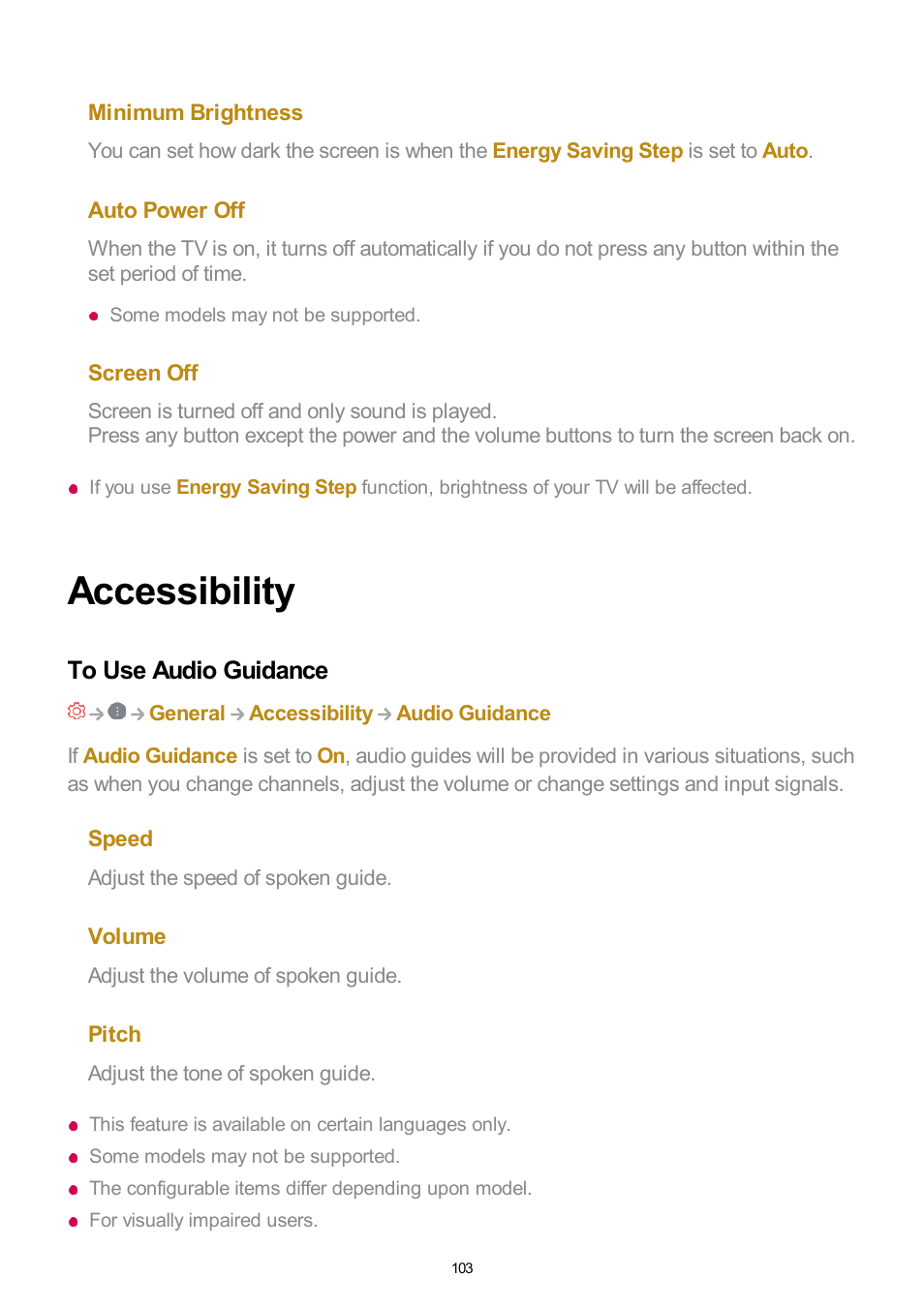 Accessibility, To use audio guidance | LG UQ7570PUJ 50" 4K HDR Smart LED TV User Manual | Page 103 / 133