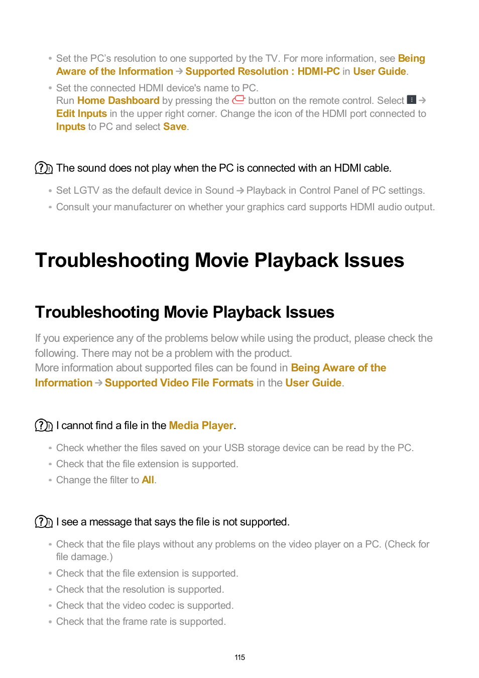 Troubleshooting movie playback issues | LG UQ7570PUJ 50" 4K HDR Smart LED TV User Manual | Page 115 / 133